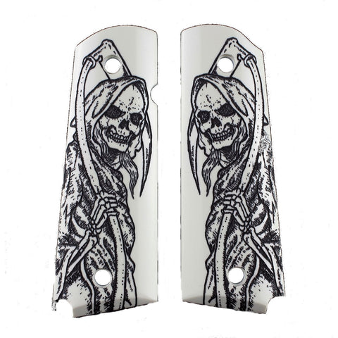 Hogue Govt 1911 Scrimshaw Ivory Ambi Cut Reaper Full Body X2