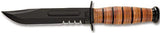 Ka-Bar Short Fixed USMC 5.25 in Combo Blk Blade Leather Hndl